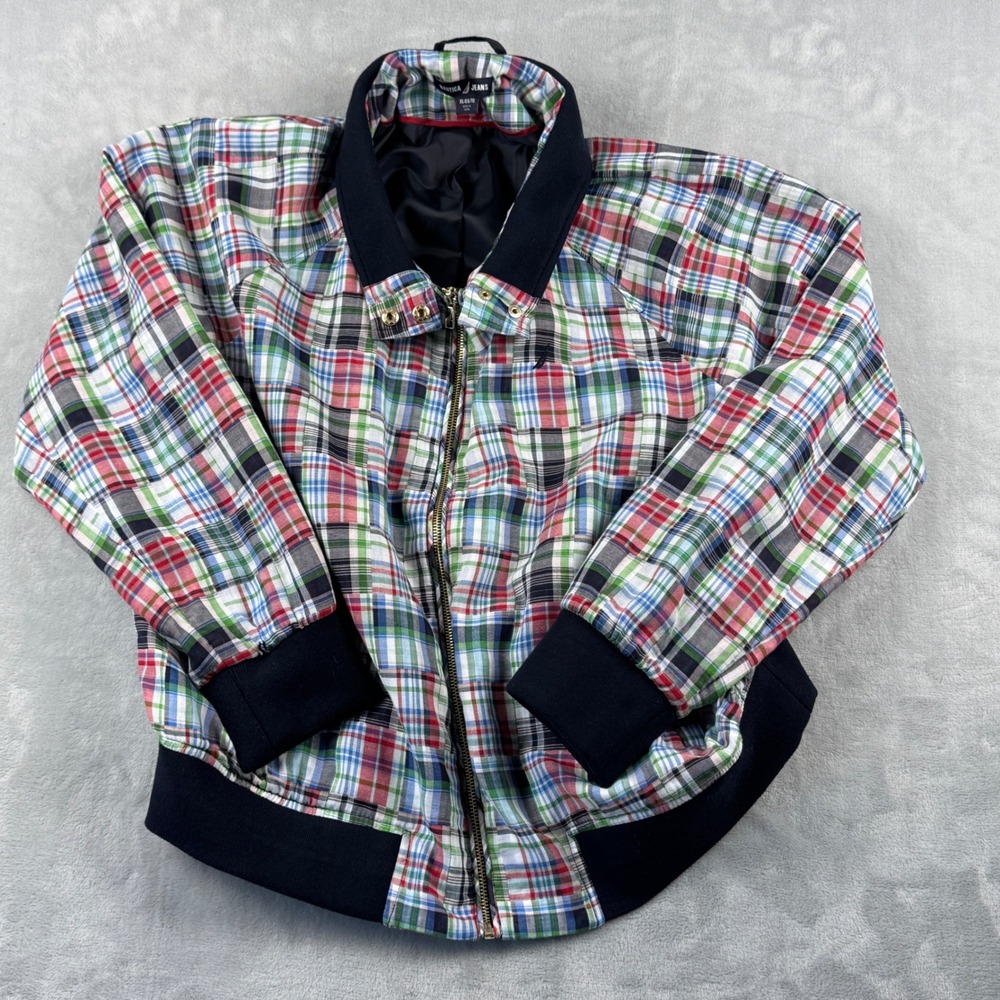 Nautica Jeans Womens Patchwork Plaid-Print Cotton Jacket Full Zip Lightweight XL